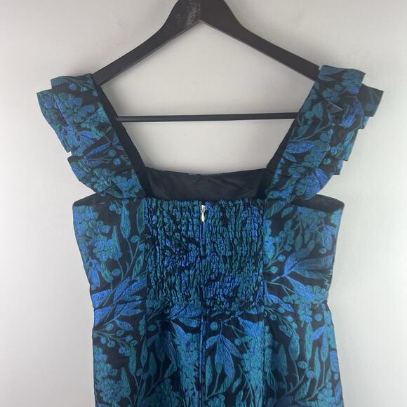 Lilly Pulitzer Lolina Brocade Skirted Romper Size 14 Ruffle Smocked Blue Green - Picture 8 of 10
